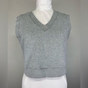 NIA Grey Heathered V-Neck Cropped Sweatshirt Vest - Size L